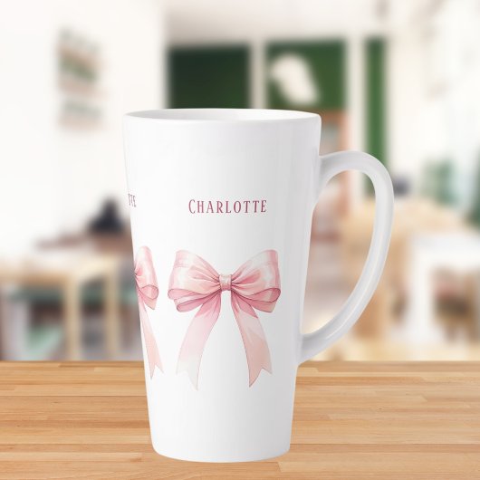 Pink bows script name カフェラテマグ