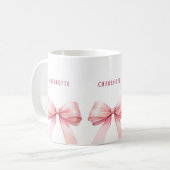 Pink bows script name コーヒーマグカップ (正面左)
