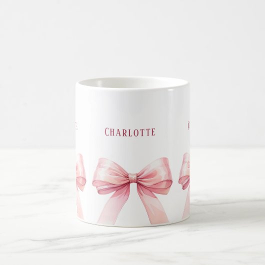 Pink bows script name コーヒーマグカップ (中央)