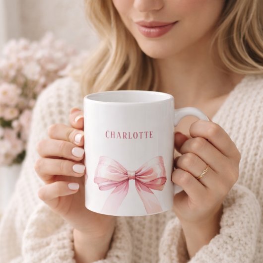 Pink bows script name コーヒーマグカップ