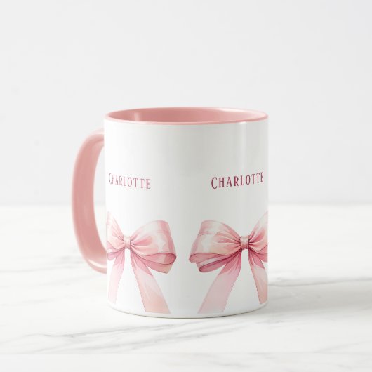 Pink bows script name マグカップ (正面左)