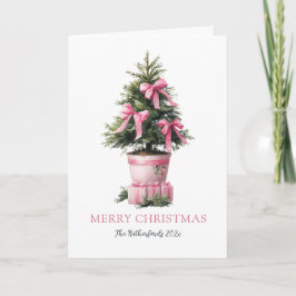 Pink Bows Tree Merry Christmas Card シーズンカード