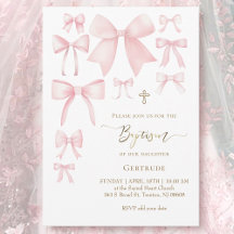 pink bows white background baby girl Baptism