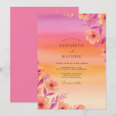 Pink Breathtaking Tropical Sunset Wedding 招待状 (正面/裏面)
