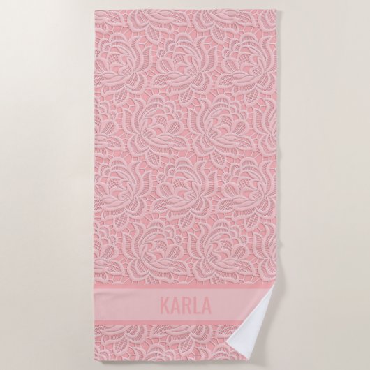 Pink Bridal Faux Lace Bachelorette ビーチタオル (正面)