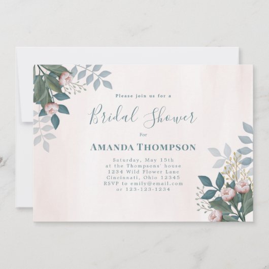 Pink Bridal Shower Elegant Floral Custom 招待状 (正面)