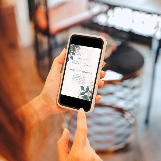 Pink Bridal Shower Elegant Floral Custom 招待状