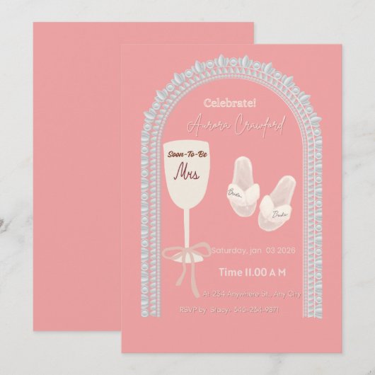Pink Bridal Shower Invitation | Soon to be Mrs Win 招待状 (正面/裏面)