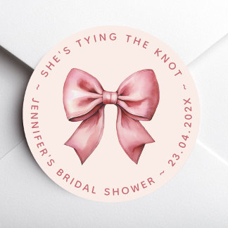 Pink Bridal Shower Red Bow She's Tying the Knot ラウンドシール