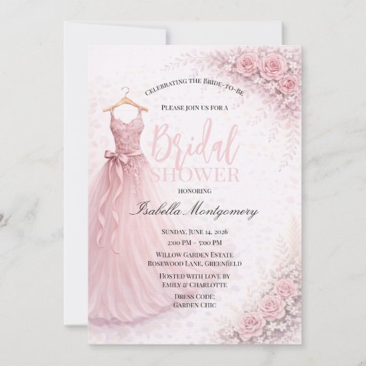 Pink Bridesmaid Dress Bridal Shower 招待状 (正面)