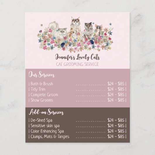 Pink Brochure Cats Groomer Service Offers チラシ (正面)