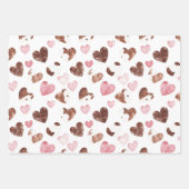 Pink Brown Cocoa Cow Print Hearts Birthday ラッピングペーパーシート (正面)