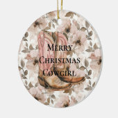 Pink Brown Cowgirl Boots Floral Christmas セラミックオーナメント (左)