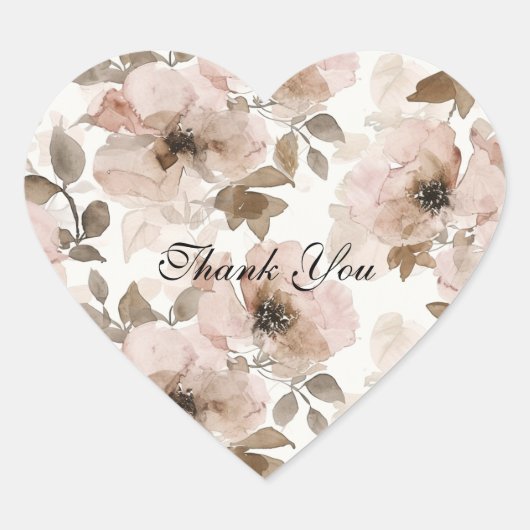 Pink Brown Cowgirl Southwestern Floral ハートシール (正面)