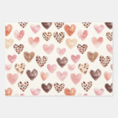 Pink Brown Cream Leopard Animal Hearts Birthday ラッピングペーパーシート (正面2)