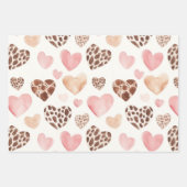 Pink Brown Cream Leopard Animal Hearts Birthday ラッピングペーパーシート (正面)