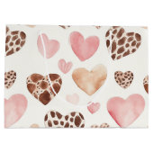 Pink Brown Cream Leopard Animal Hearts Birthday ラージペーパーバッグ (裏面)