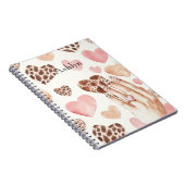 Pink Brown Cream Leopard Animal Hearts Hand ノートブック (右側)