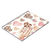 Pink Brown Cream Leopard Animal Hearts Hand ノートブック (左側)