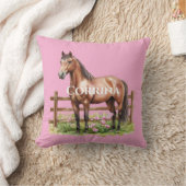 Pink Brown Horses クッション (ブランケット)