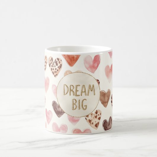 Pink Brown Leopard Hearts Gold Glitter Dream コーヒーマグカップ (中央)