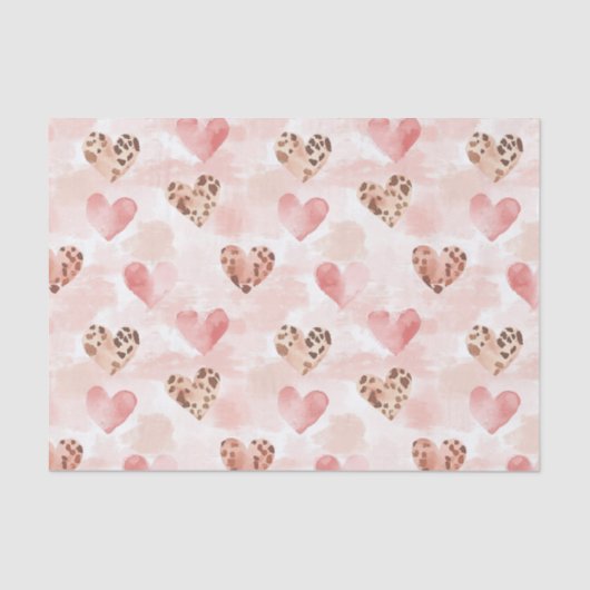 Pink Brown Leopard Print Hearts Birthday 薄葉紙 (正面)