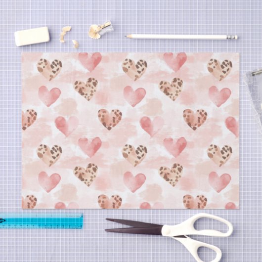 Pink Brown Leopard Print Hearts Birthday 薄葉紙 (クラフト)
