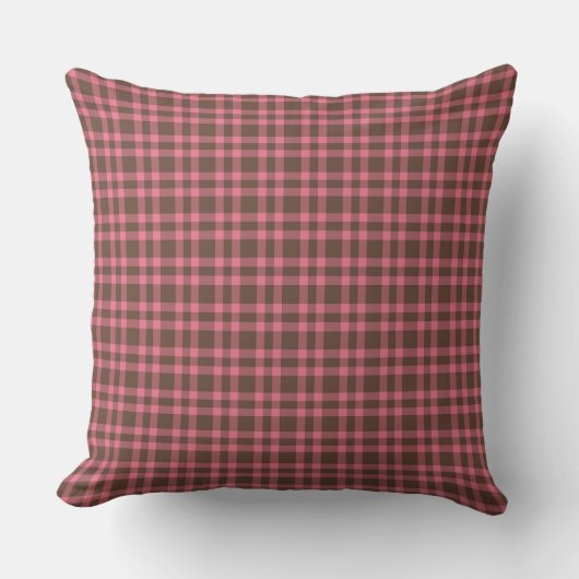 Pink Brown Plaid Pattern クッション (正面)