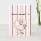 Pink Brown Stripes You Mean The World To Me Globe カード (正面)