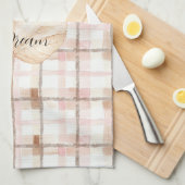 Pink Brown White Plaid Stripes Leaf キッチンタオル (四つ折り)