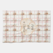 Pink Brown White Plaid Stripes Leaf キッチンタオル (横)