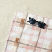 Pink Brown White Plaid Stripes Leaf ビーチタオル (インサイチュ)