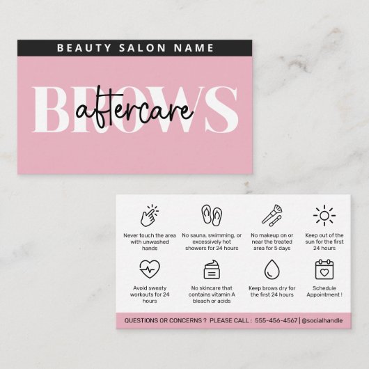 Pink Brows AfterCare PMU Browモダンの説明 名刺 (正面/裏面)