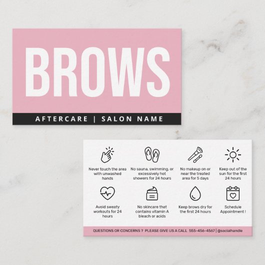 Pink Brows AfterCare PMU Browモダンの説明 名刺 (正面/裏面)