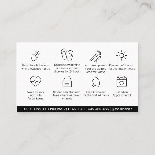 Pink Brows AfterCare PMU Browモダンの説明 名刺 (裏面)