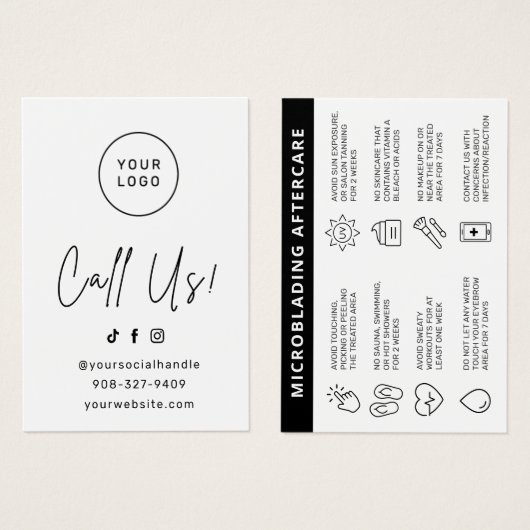 Pink Brows AfterCare PMU Brow Instructionsカード (正面&裏面)