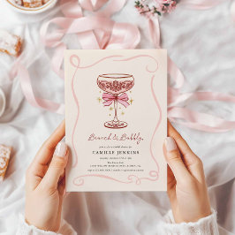 Pink Brunch and Bubbly Bridal Shower Invitation 招待状