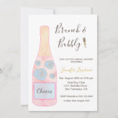 Pink Brunch Bubbly Champagne Bottle Bridal Shower 招待状 (正面)