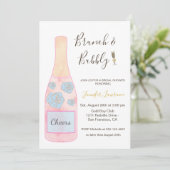 Pink Brunch Bubbly Champagne Bottle Bridal Shower 招待状 (スタンド正面)
