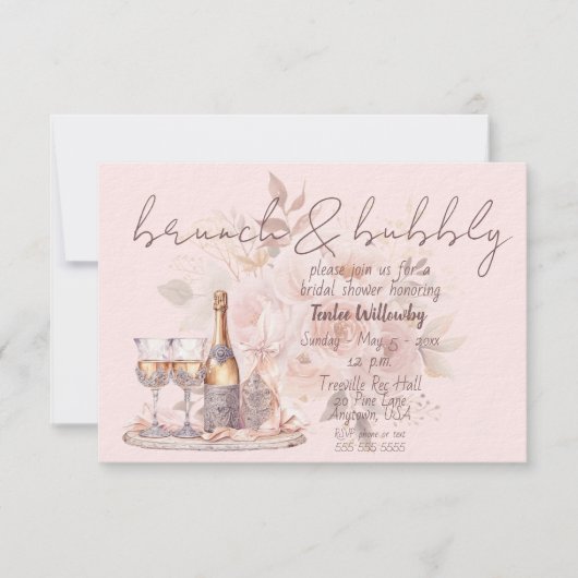 Pink Brunch & Bubbly Wedding Shower 招待状 (正面)