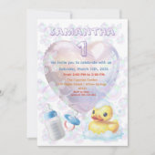 Pink Bubble Duck 1st Birthday Invite 招待状 (正面)