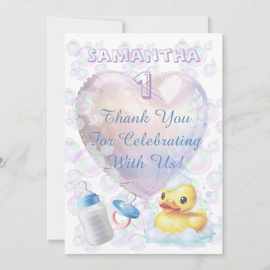 Pink Bubble Duck Thank You サンキューカード (正面)