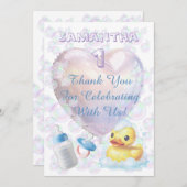 Pink Bubble Duck Thank You サンキューカード (正面/裏面)