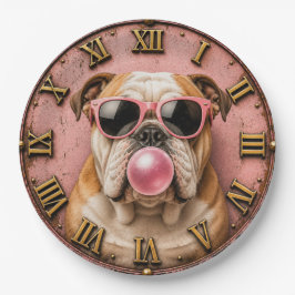 Pink Bubble Gum Bulldog with Sunglasses ペーパープレート