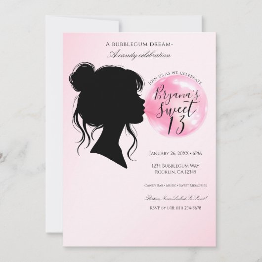 Pink Bubblegum Dream Candy Birthday Celebration   招待状 (正面)