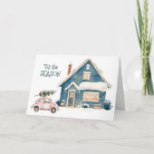 Pink Bug Car Brings the Tree Christmas シーズンカード (正面)