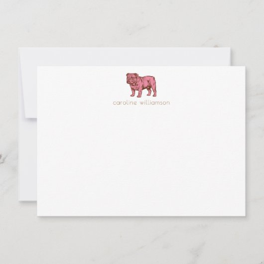 Pink Bulldog Simple Personalized Stationery  ノートカード (正面)