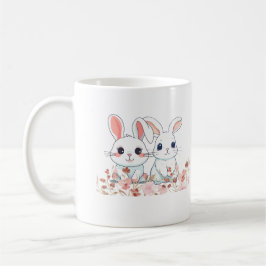 Pink Bunnies White Mug into a Sweet Gift コーヒーマグカップ