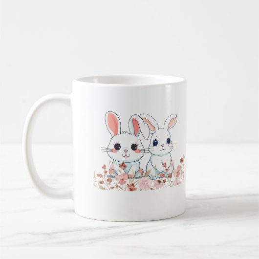 Pink Bunnies White Mug into a Sweet Gift コーヒーマグカップ (左)