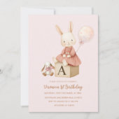 Pink Bunny 1st Birthday 招待状 (正面)